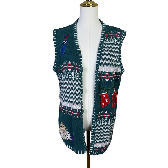 Holiday Editions Christmas Embroidered Sweater Vest US Women's XL - Picture 1 of 8